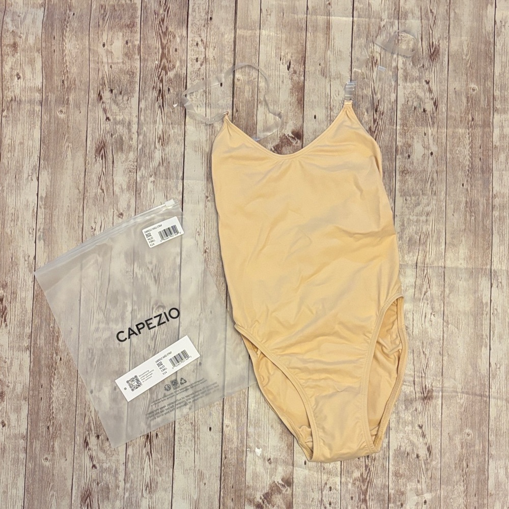 Capezio Light Tan Dance Leotard with clear straps